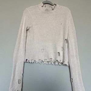 High neck Beige Distressed Sweater Size Small